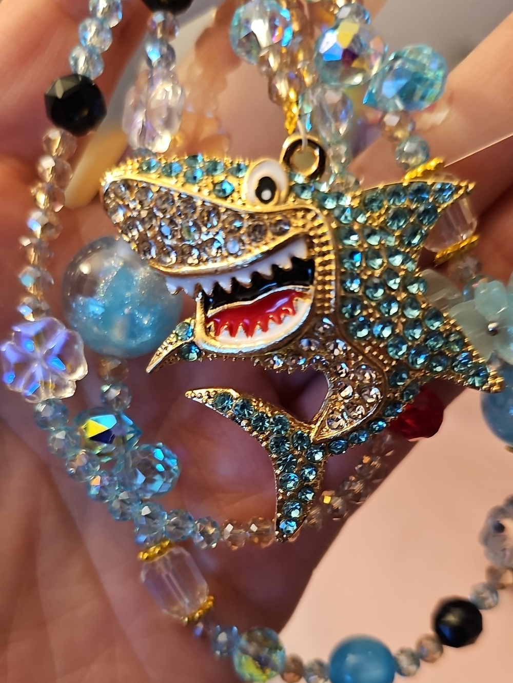 Sparkling Blue Shark Pendant Phone Charm